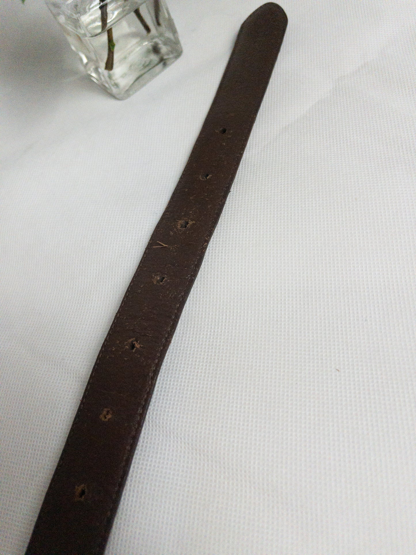 Vintage Brown Leather Belt Silver Hardware M/L