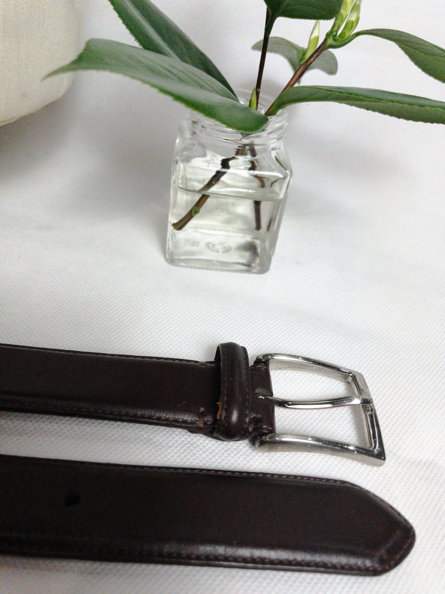 Vintage Brown Leather Belt Silver Hardware M/L