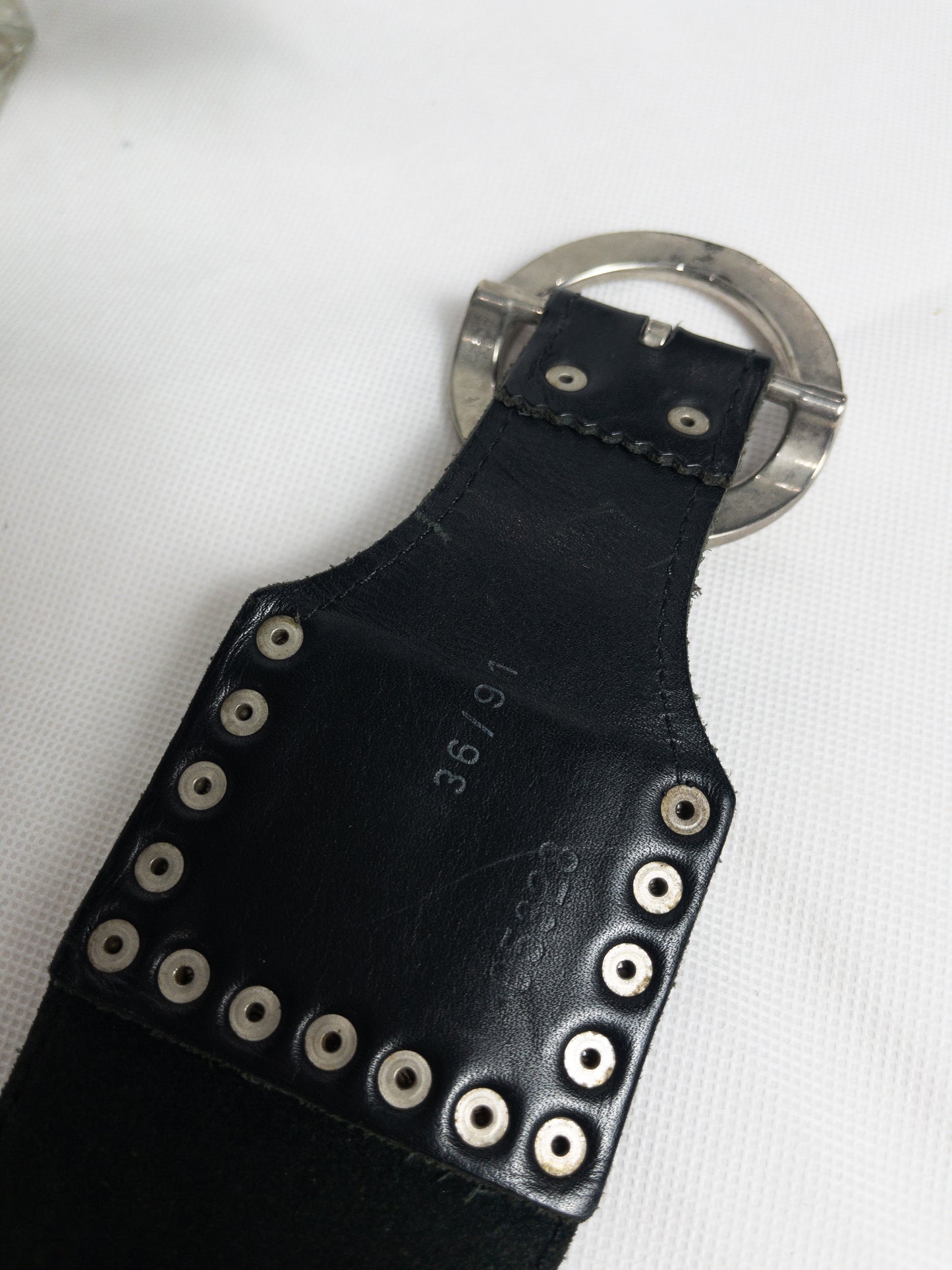 Vintage Bohemian Black Studded Leather Wide Belt with Badges M/L