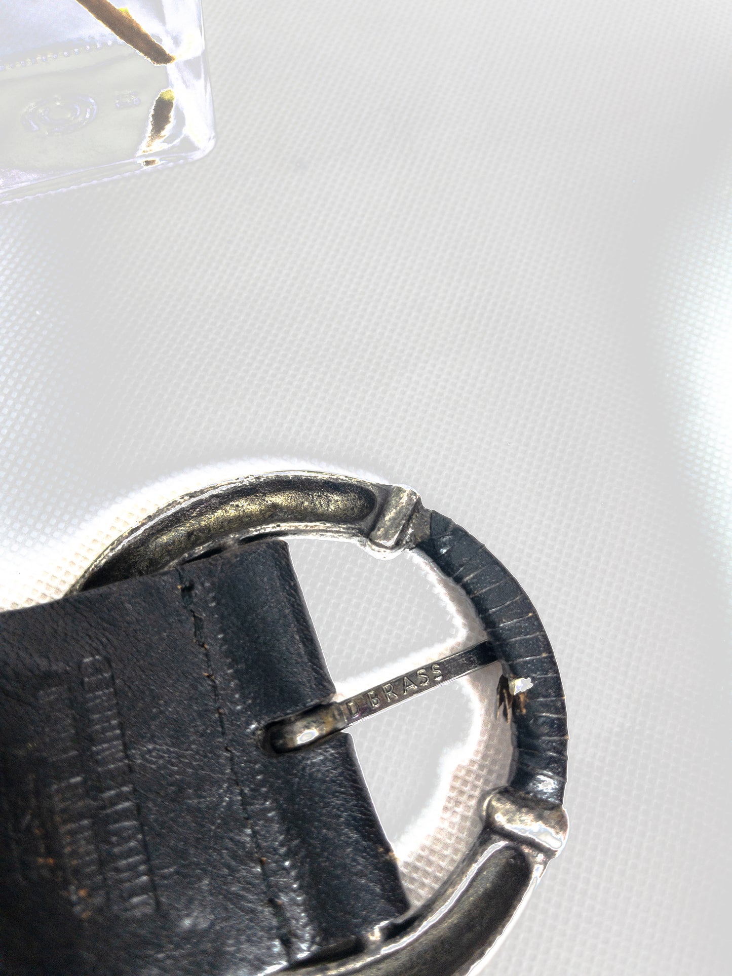 Vintage Black Braided Leather Wide Belt silver Brass Buckle L-XL