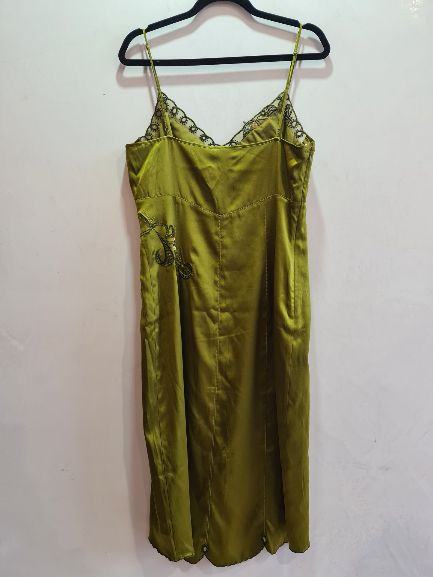 Karen Millen Green Embroidered Slip Dress - size 12