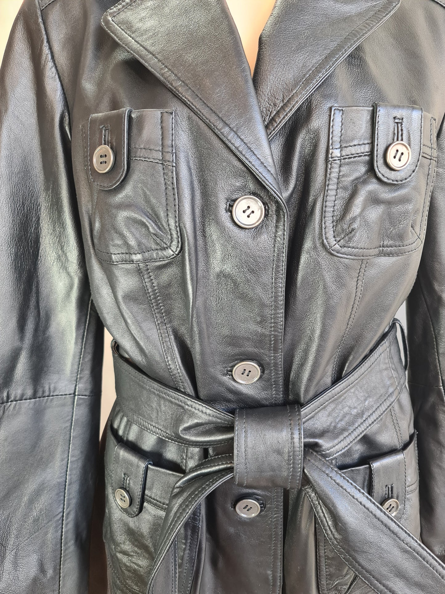 Oakwood Black Long Leather Jacket - size S