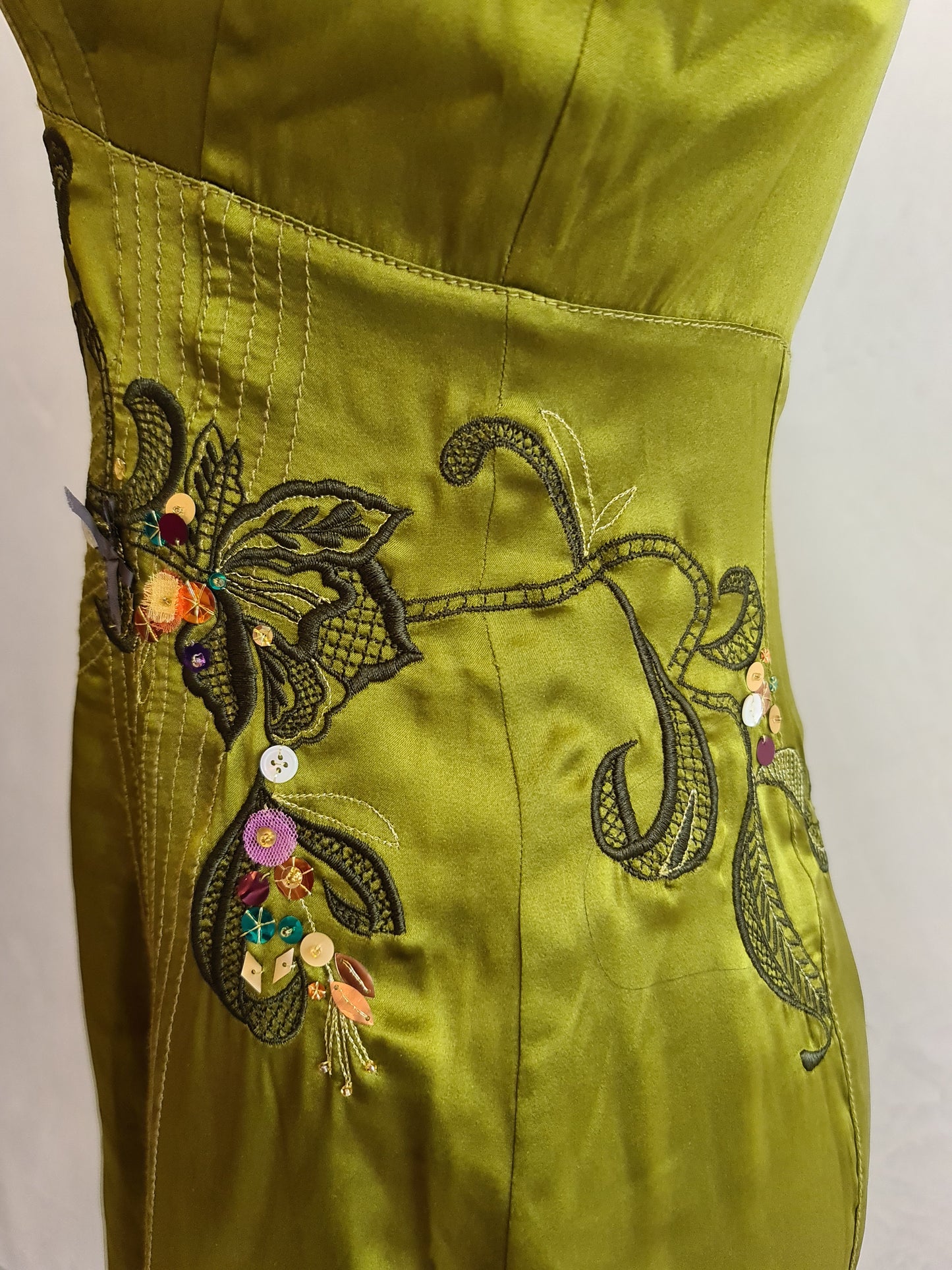 Karen Millen Green Embroidered Slip Dress - size 12
