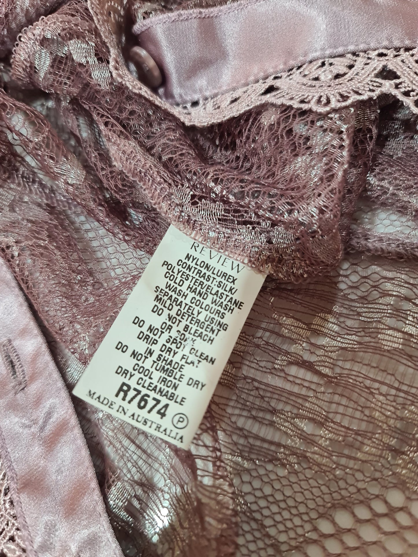 Vintage Review Mauve Lace shirt - size 8