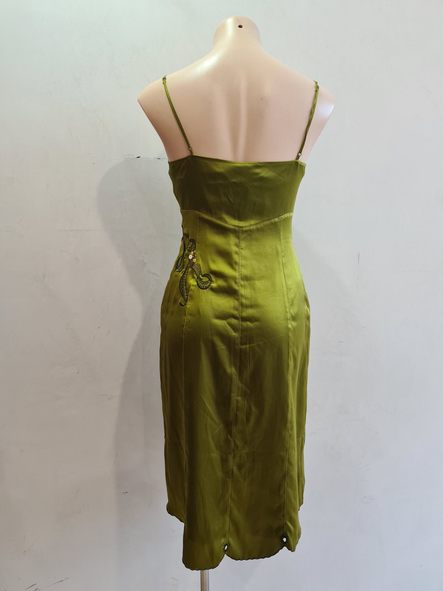 Karen Millen Green Embroidered Slip Dress - size 12