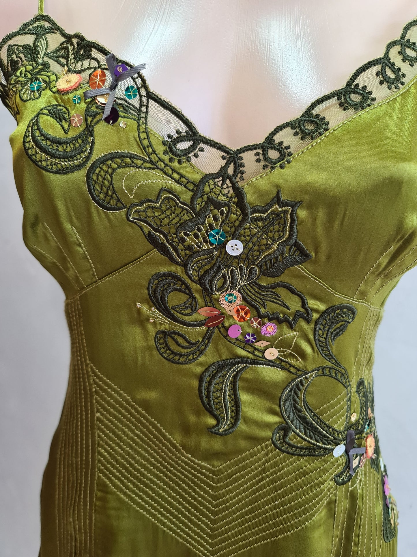 Karen Millen Green Embroidered Slip Dress - size 12
