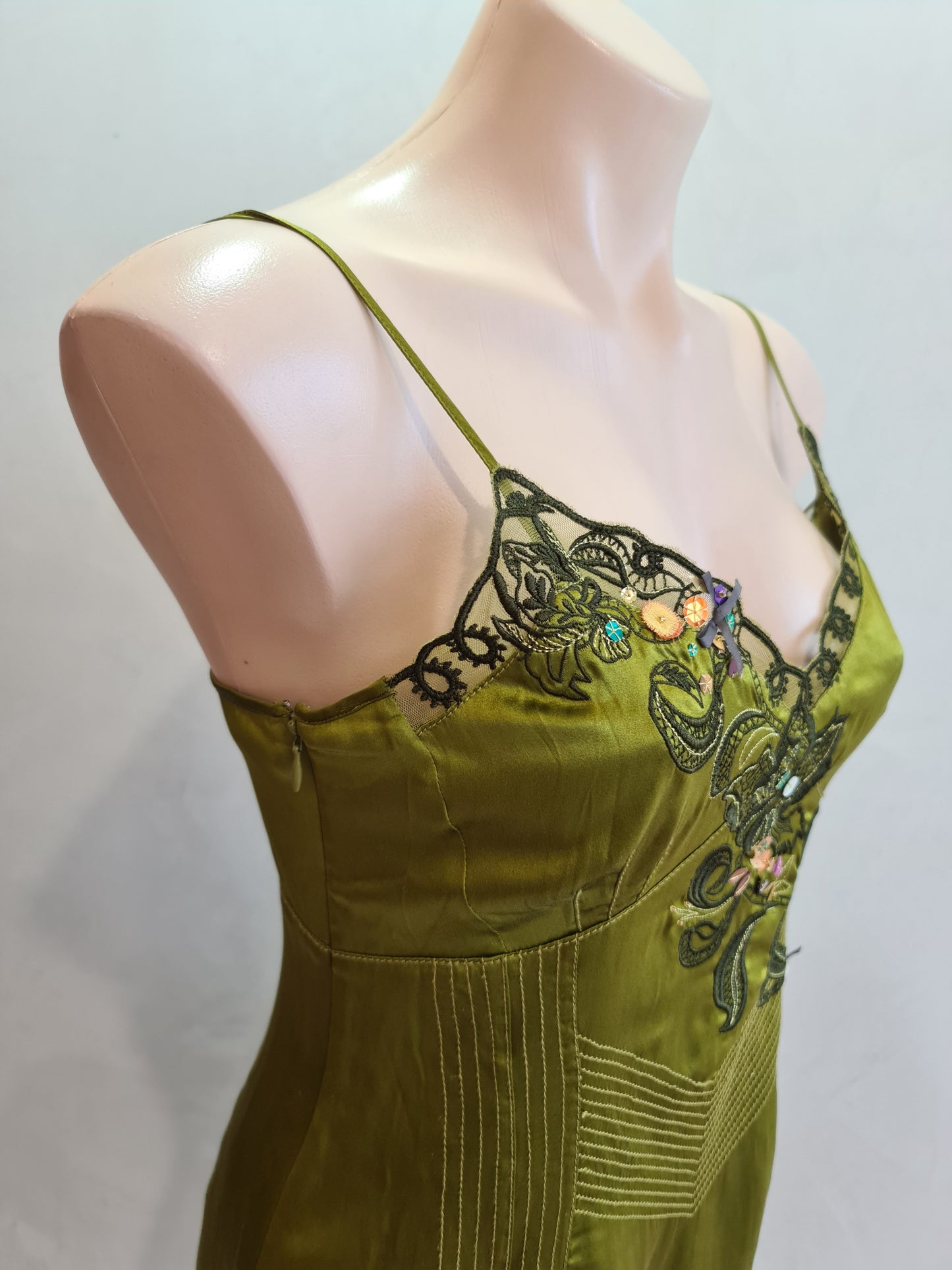 Karen Millen Green Embroidered Slip Dress - size 12