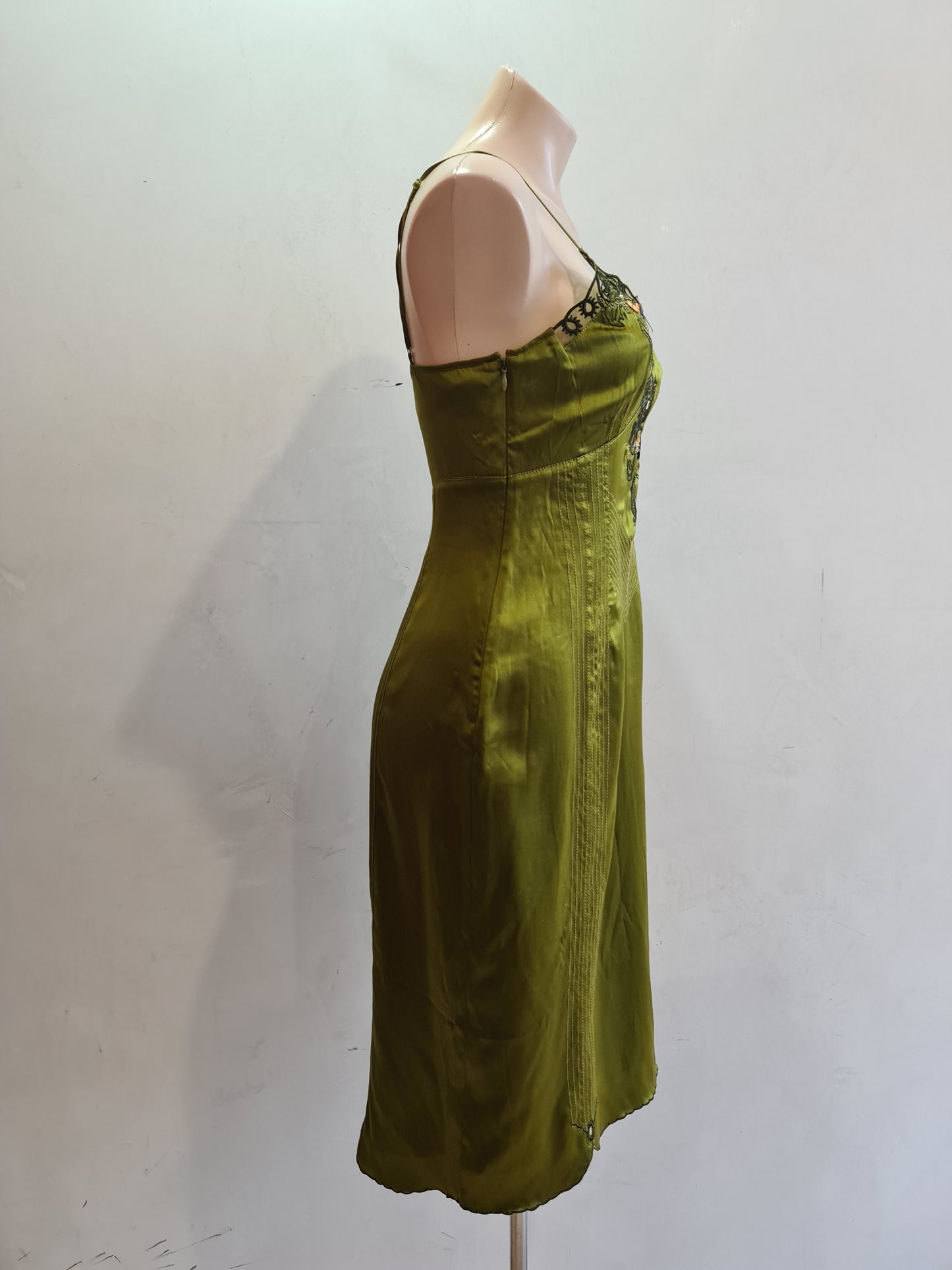 Karen Millen Green Embroidered Slip Dress - size 12