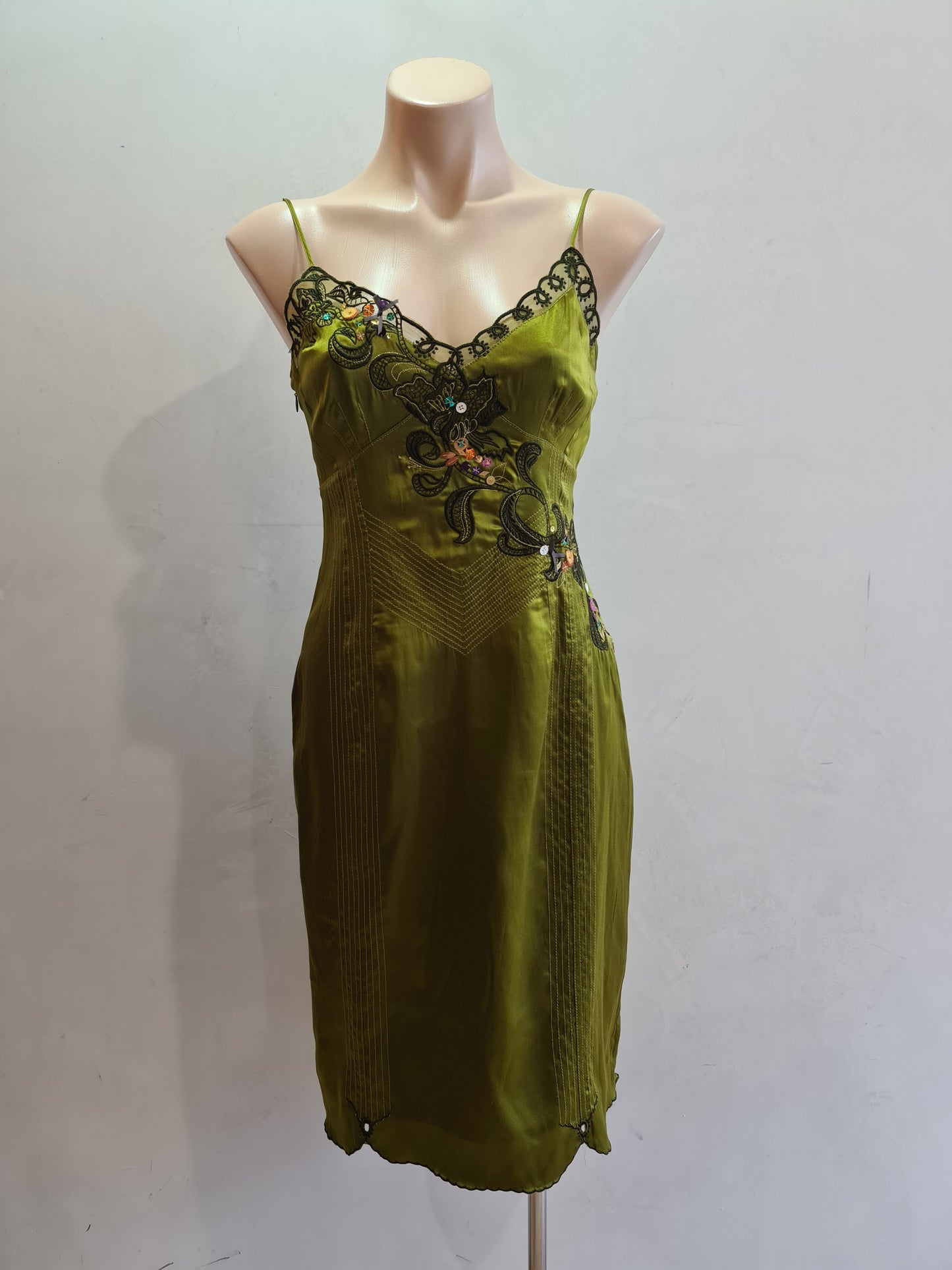 Karen Millen Green Embroidered Slip Dress - size 12