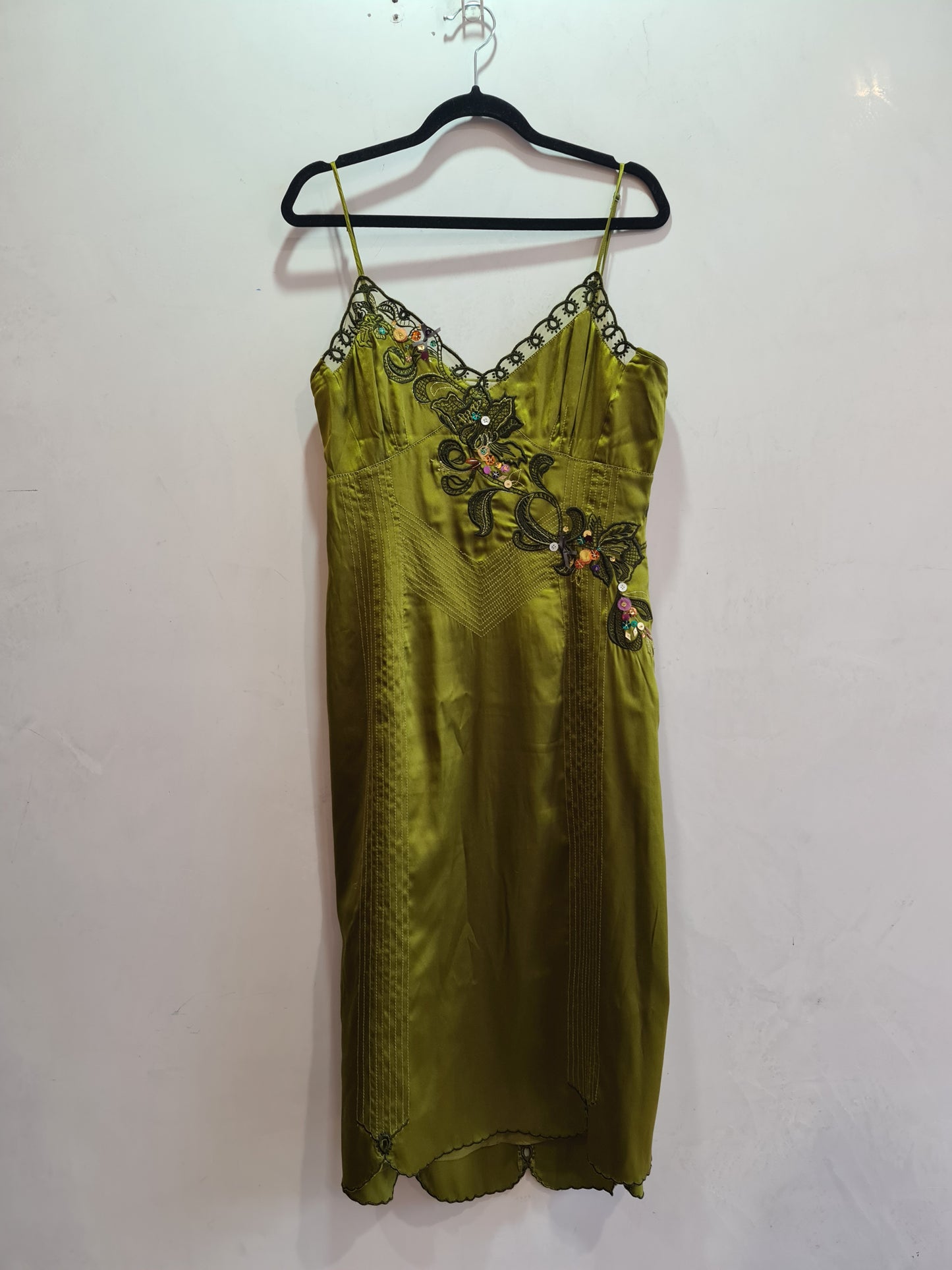 Karen Millen Green Embroidered Slip Dress - size 12