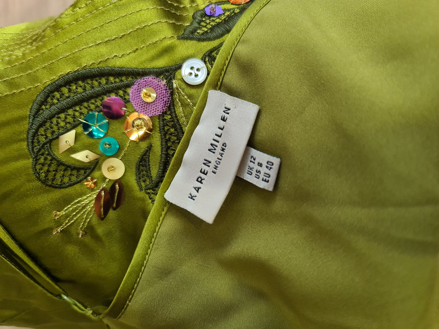 Karen Millen Green Embroidered Slip Dress - size 12