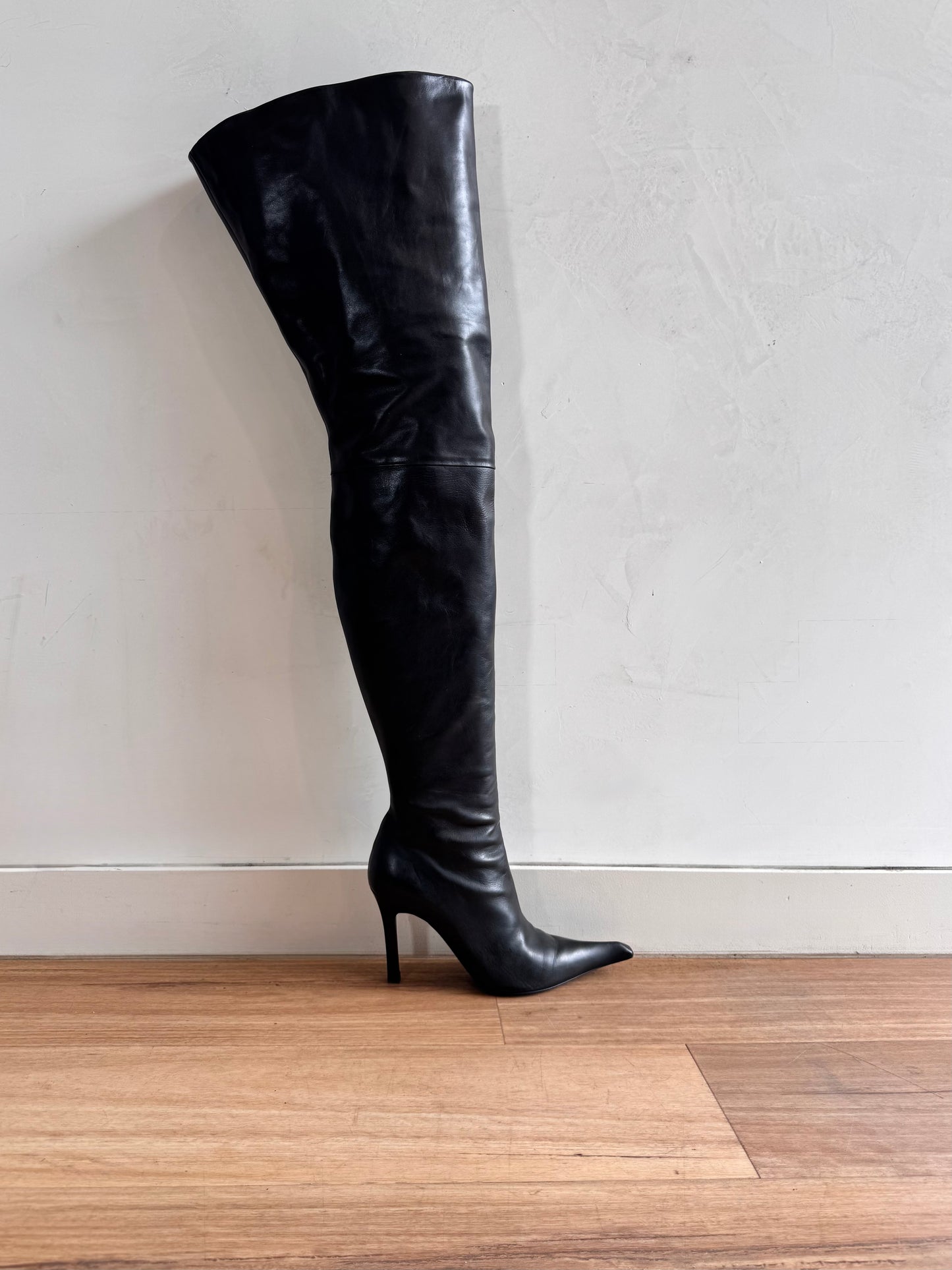 BALENCIAGA Odeon Black Over the Knee Leather Boots size 39