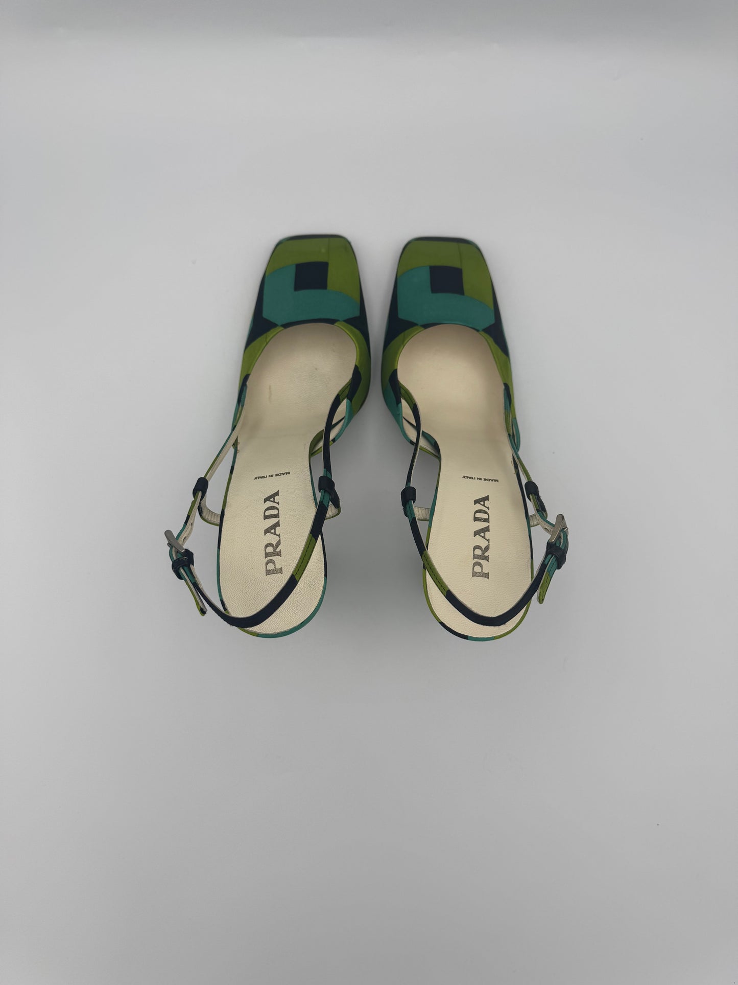 PRADA size 36.5 Satin Geometric Heels