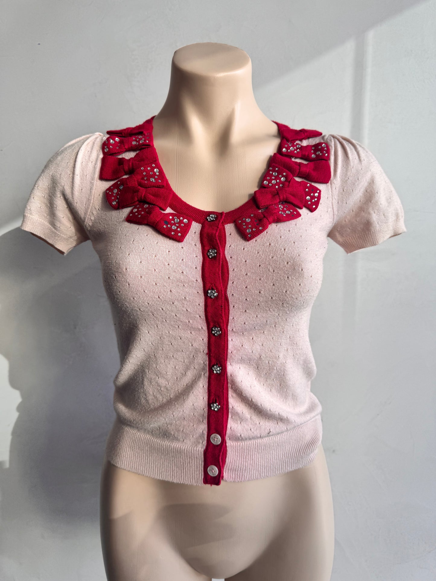 Alannah Hill pink knit top with Bow details - size 8