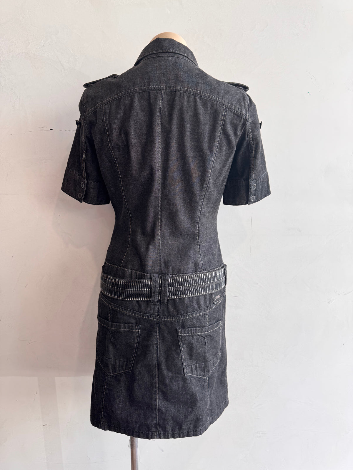 Vintage Esprit Black Denim Dress with Belt - size 8