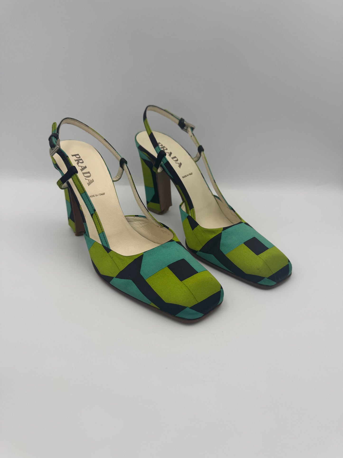 PRADA size 36.5 Satin Geometric Heels
