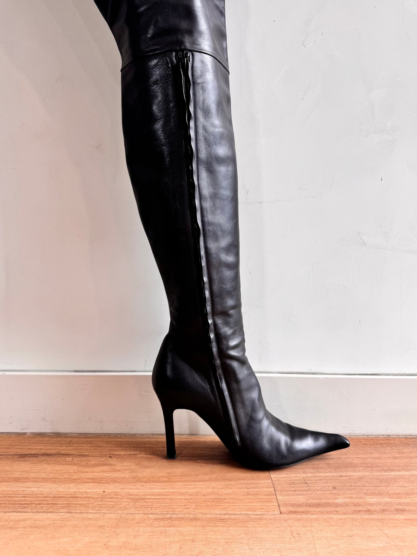 BALENCIAGA Odeon Black Over the Knee Leather Boots size 39