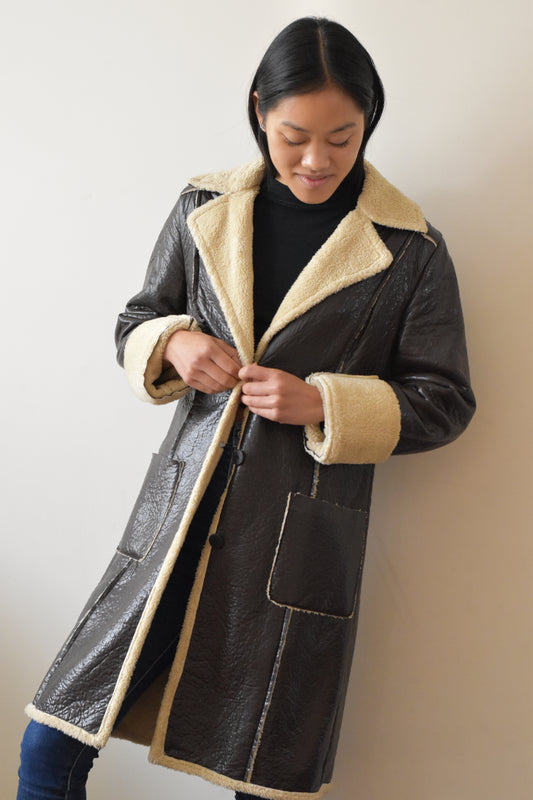 Vintage Bettina Liano Dark Brown Faux Shearling Coat S-M