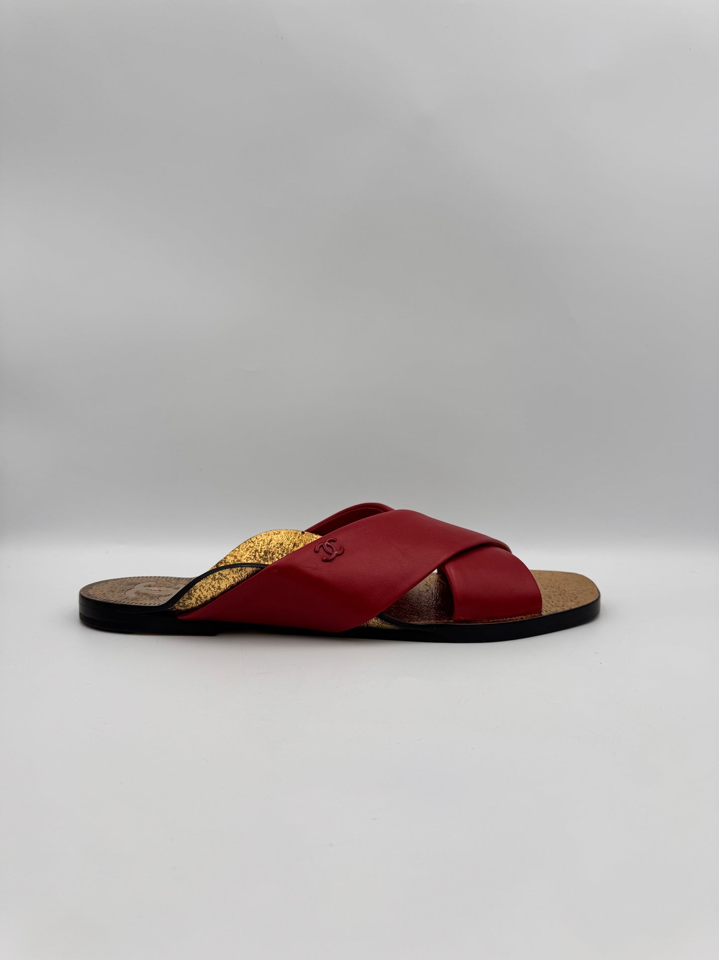 Chanel Red Lambskin Leather Mules Size 41C