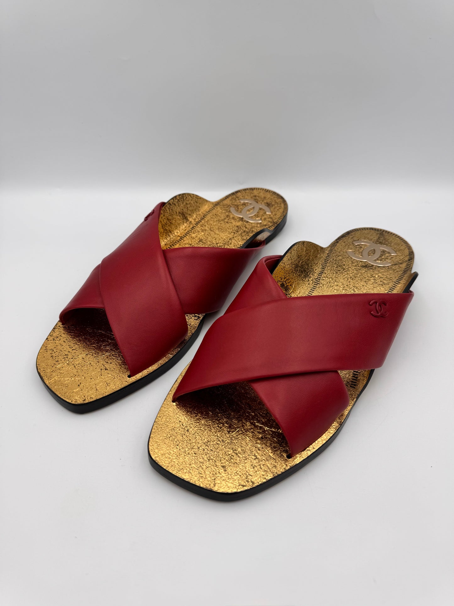 Chanel Red Lambskin Leather Mules Size 41C