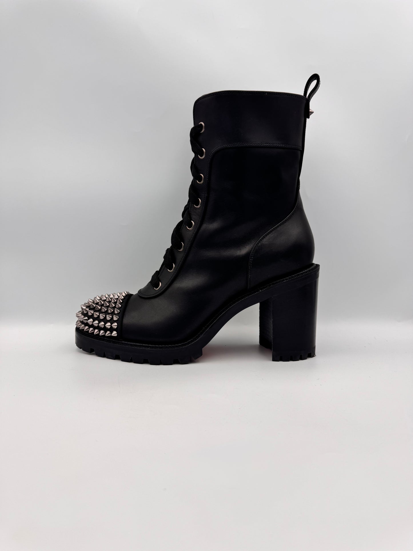 CHRISTIAN LOUBOUTIN Black LaceUp Boots Spikes Size 38.5