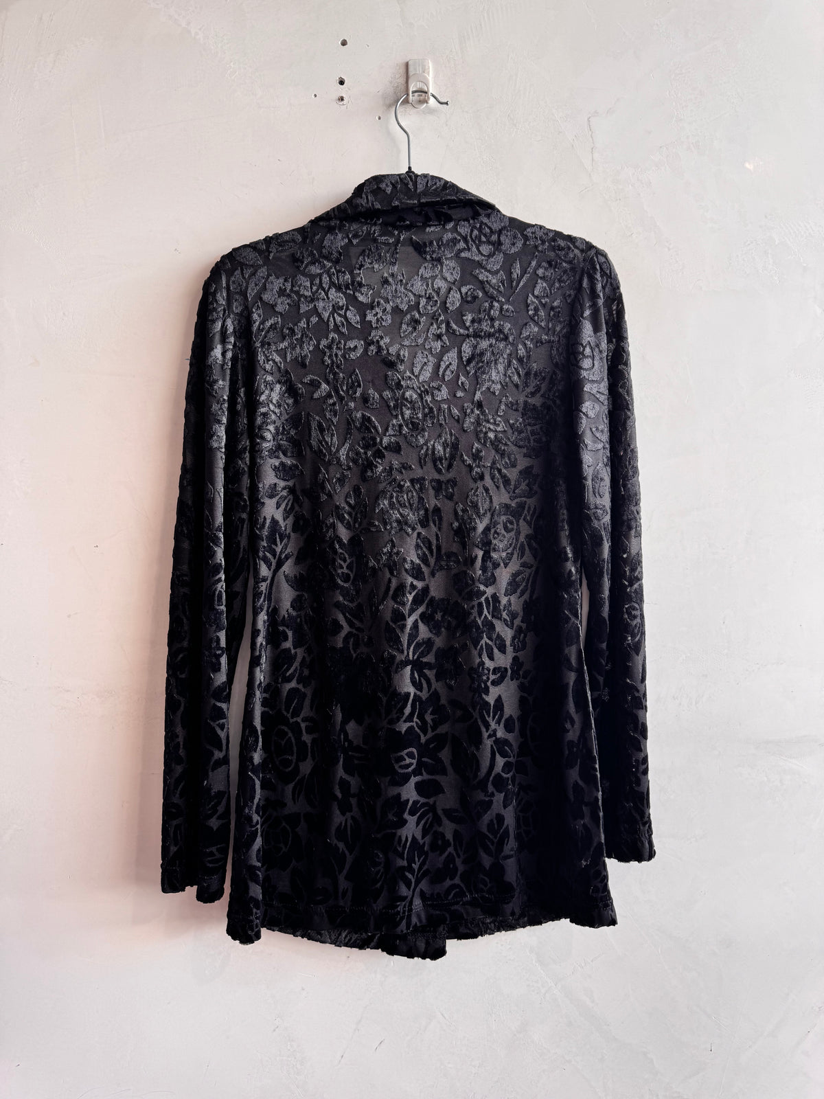 Vintage Black Velvet embossed mesh shirt - size M
