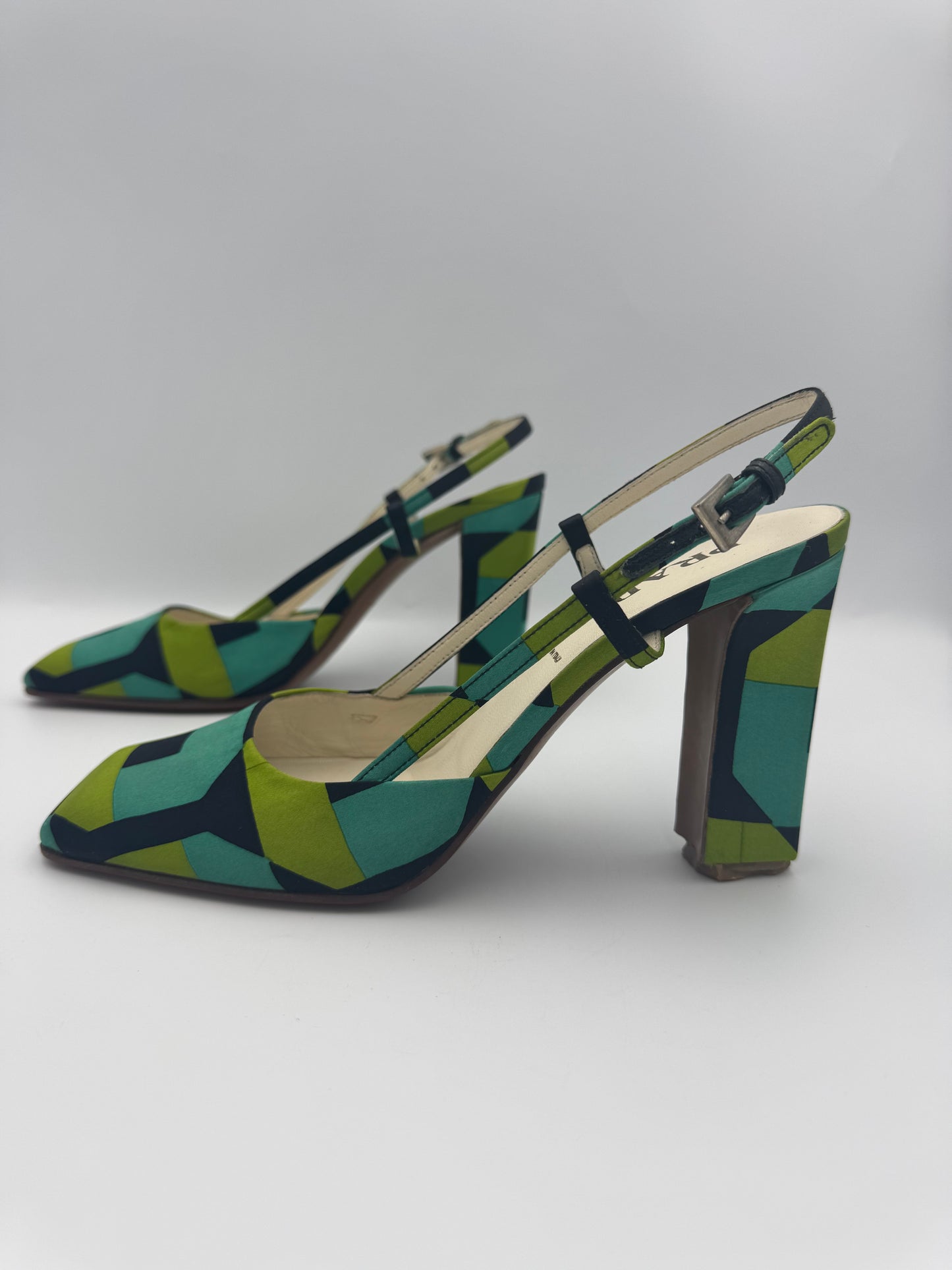 PRADA size 36.5 Satin Geometric Heels