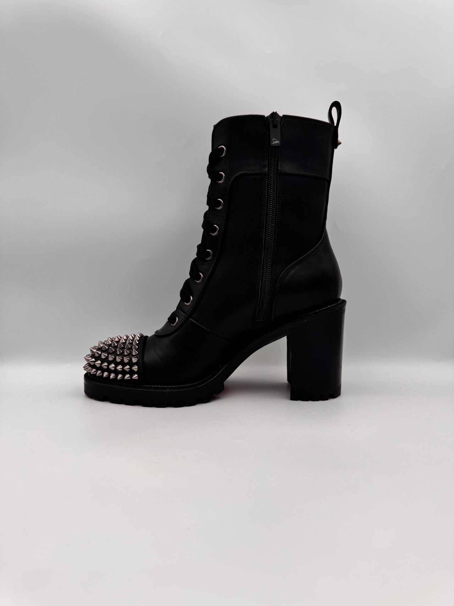 CHRISTIAN LOUBOUTIN Black LaceUp Boots Spikes Size 38.5