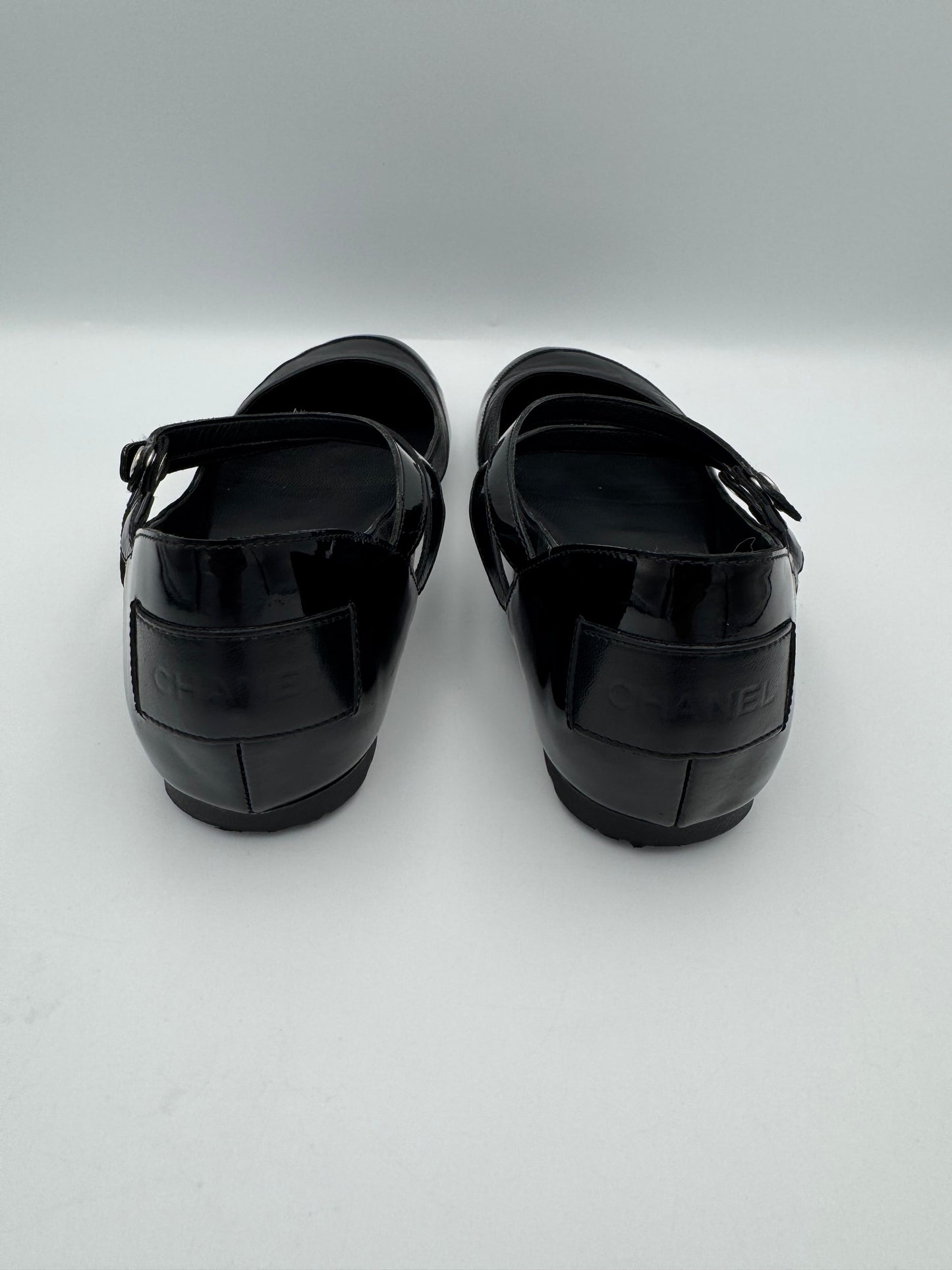 Chanel Mary Jane Black Leather Flats Size 38