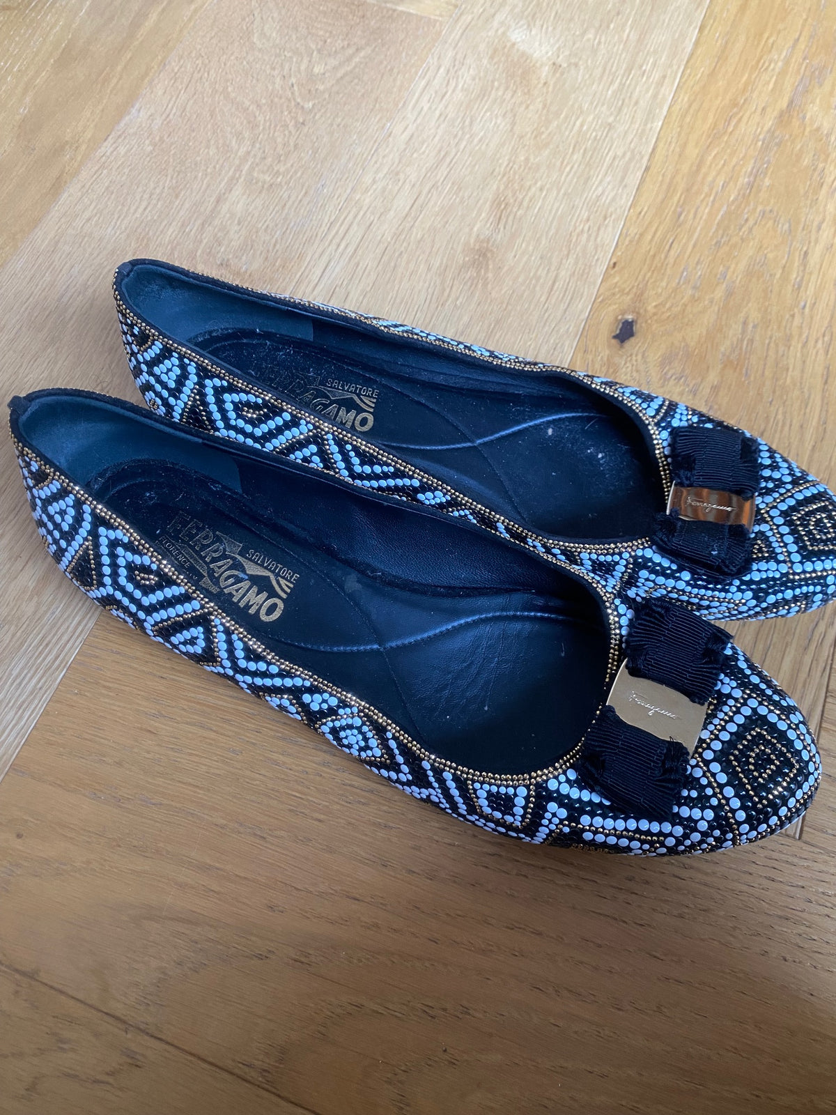 Black Salvatore Ferragamo Black Beaded Ballet Flats Size AU 9 Size
