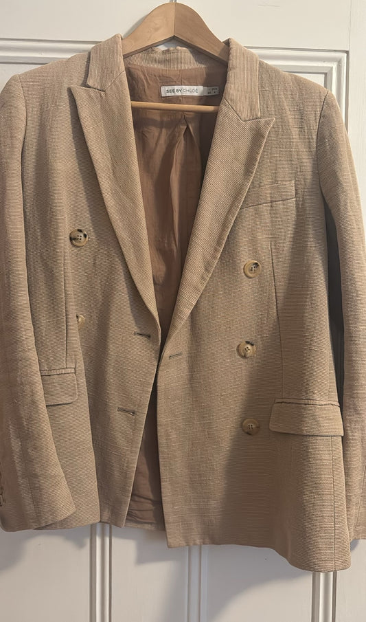 Brown See by Chloé Beige Double Breasted Linen Blazer - size 4 Size