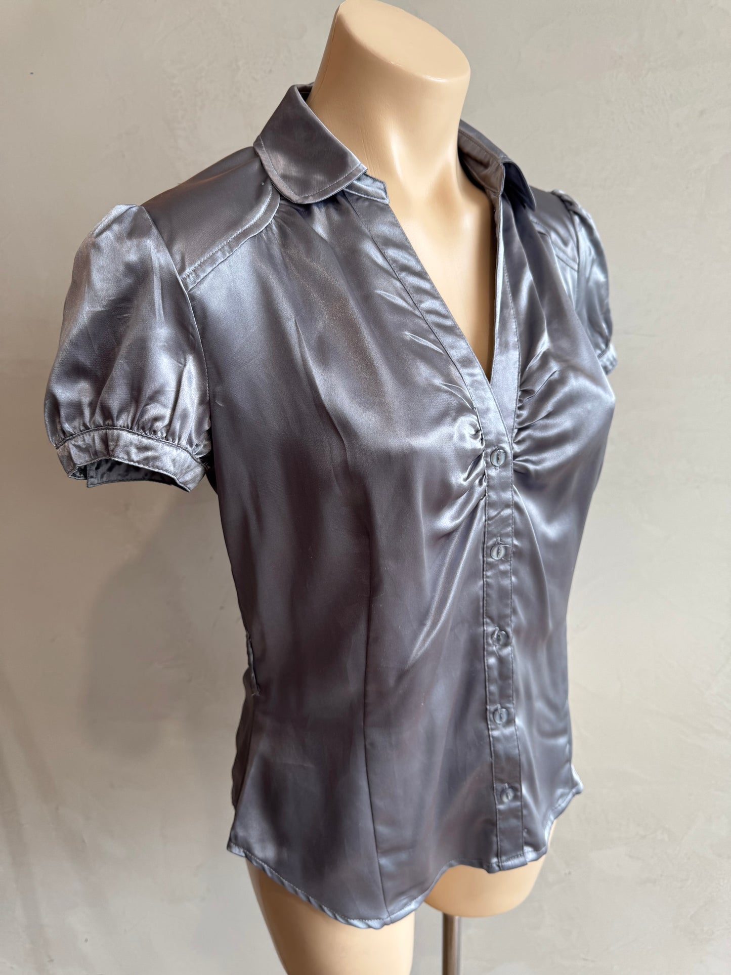 Hot Options Silver Satin Top - size 12
