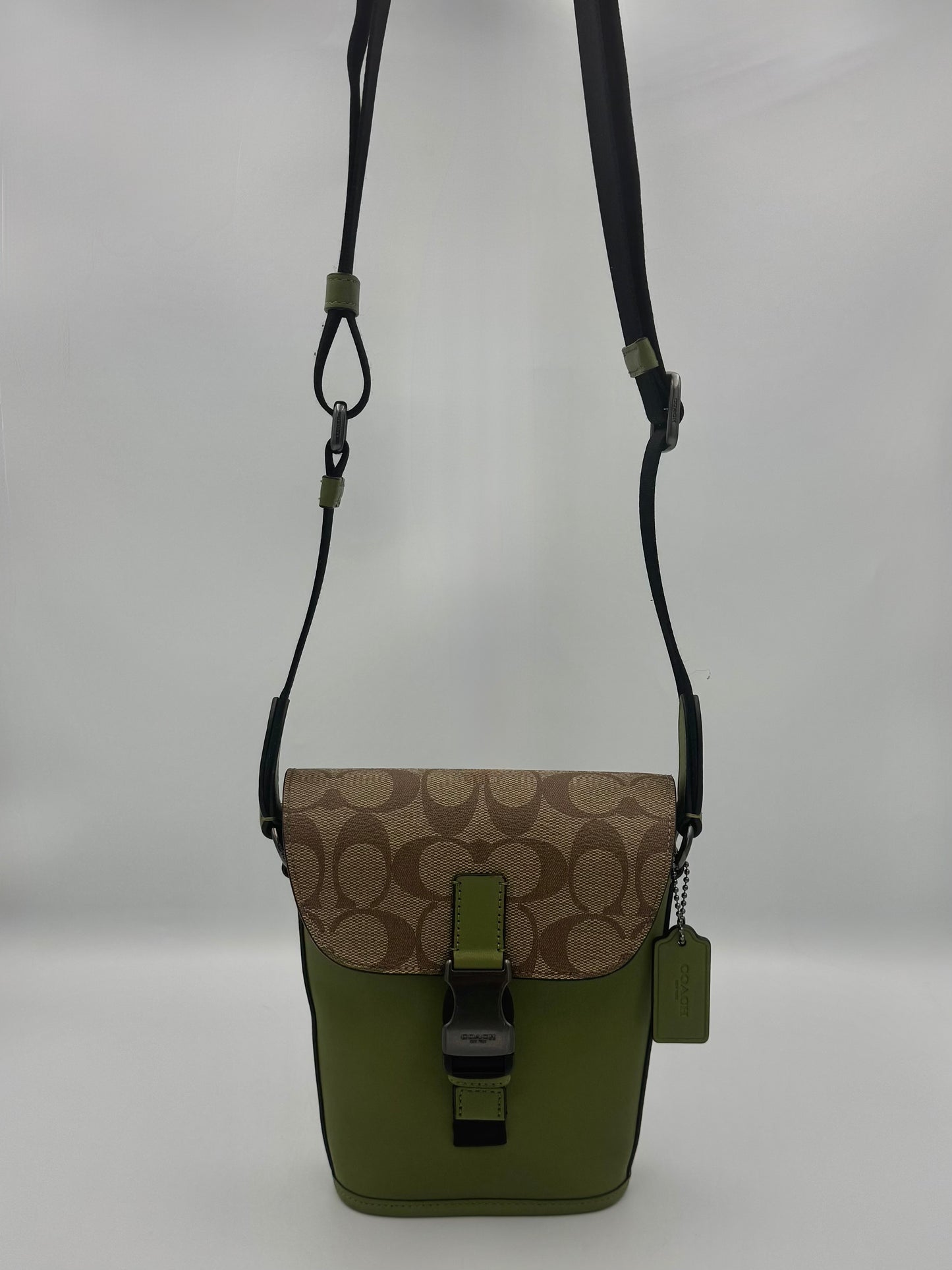 Coach Men's Track Small Flap Crossbody Signature Khaki Olive Green CC027