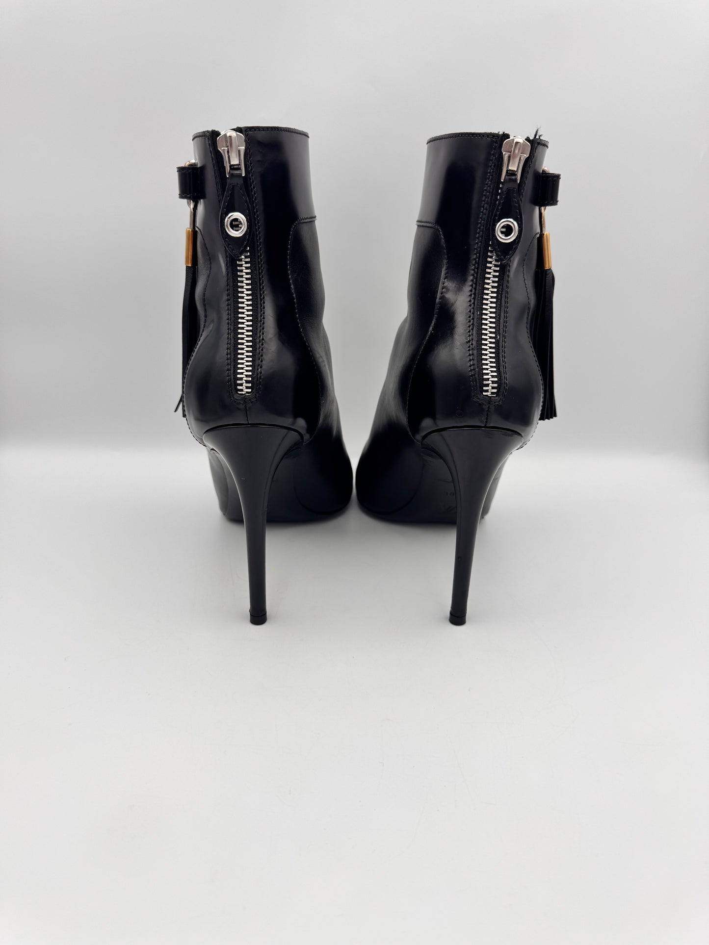 LOUIS VUITTON Black Tassel Peeptoe Booties Size 38.5