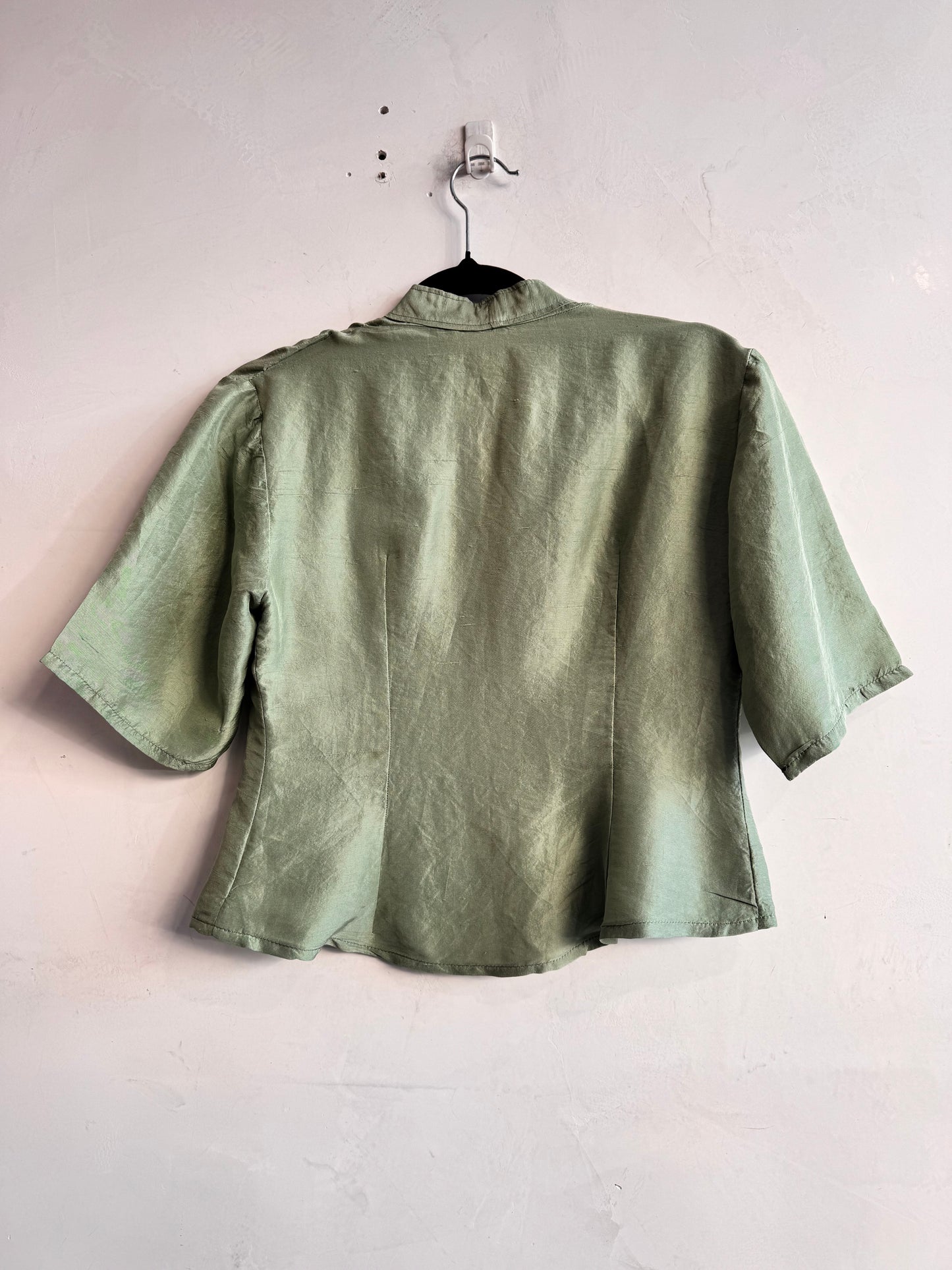 Green Embroidered Tang Button Top - size S