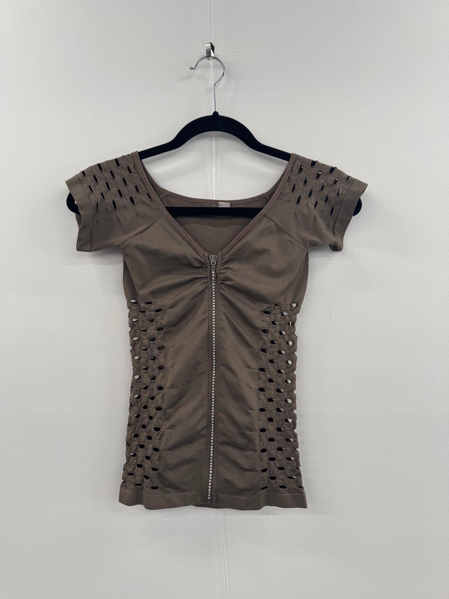 Taupe Perforated Zipup Top - Size S