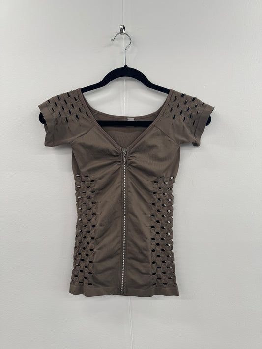 Taupe Perforated Zipup Top - Size S