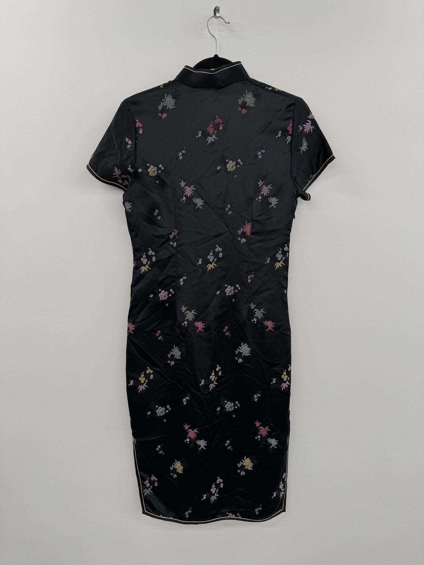 Vintage Black Mandarin satin dress - Sz S
