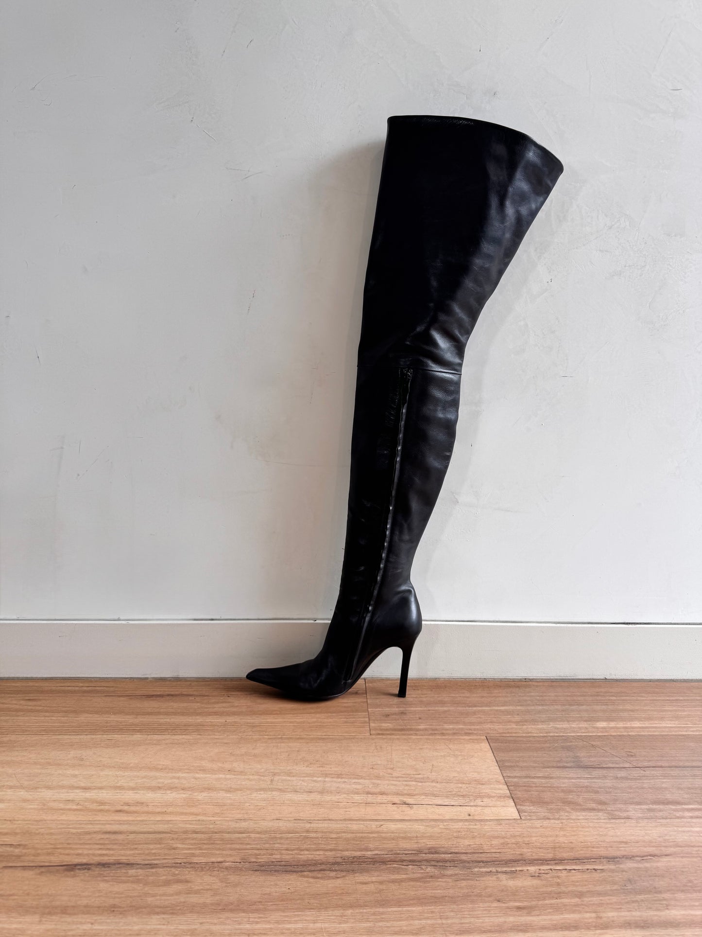 BALENCIAGA Odeon Black Over the Knee Leather Boots size 39