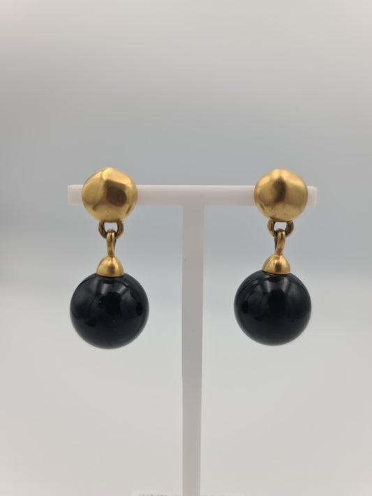 Black Drop Gold Plated Earrings