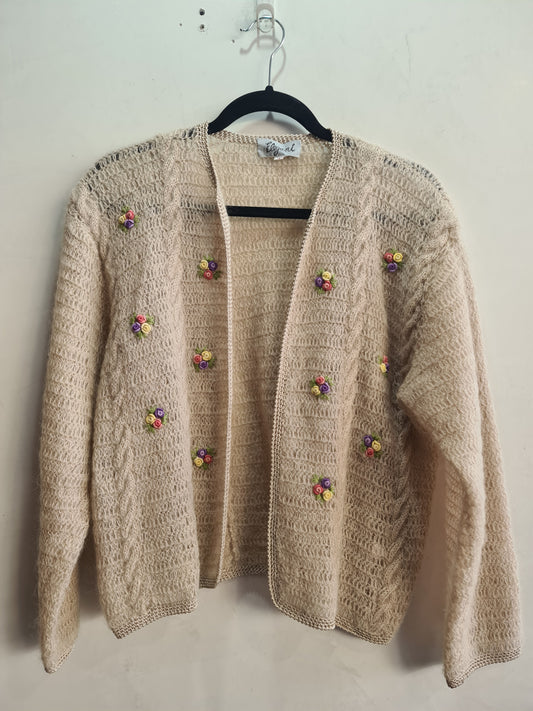 Vintage Elegant Beige Mohair Cardigan - size M