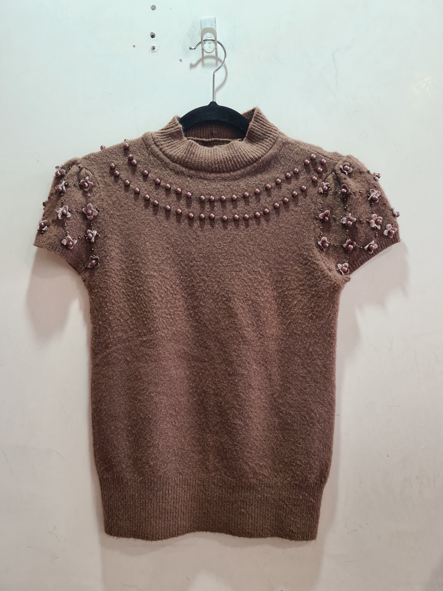 Latte Embellished Knit Top - size S