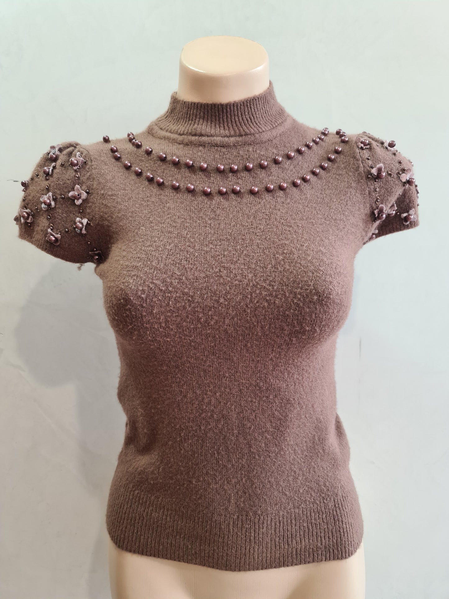 Latte Embellished Knit Top - size S