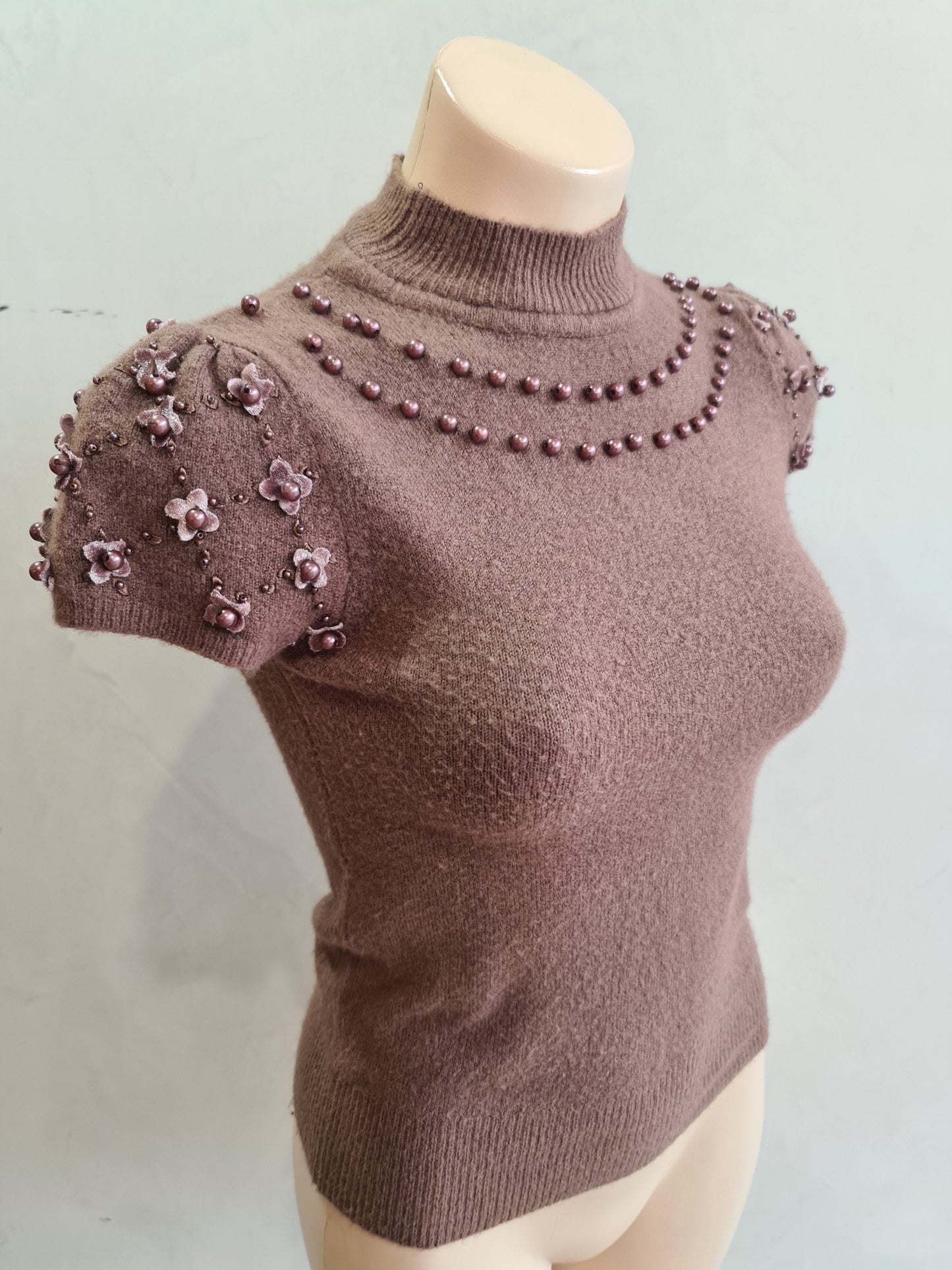 Latte Embellished Knit Top - size S