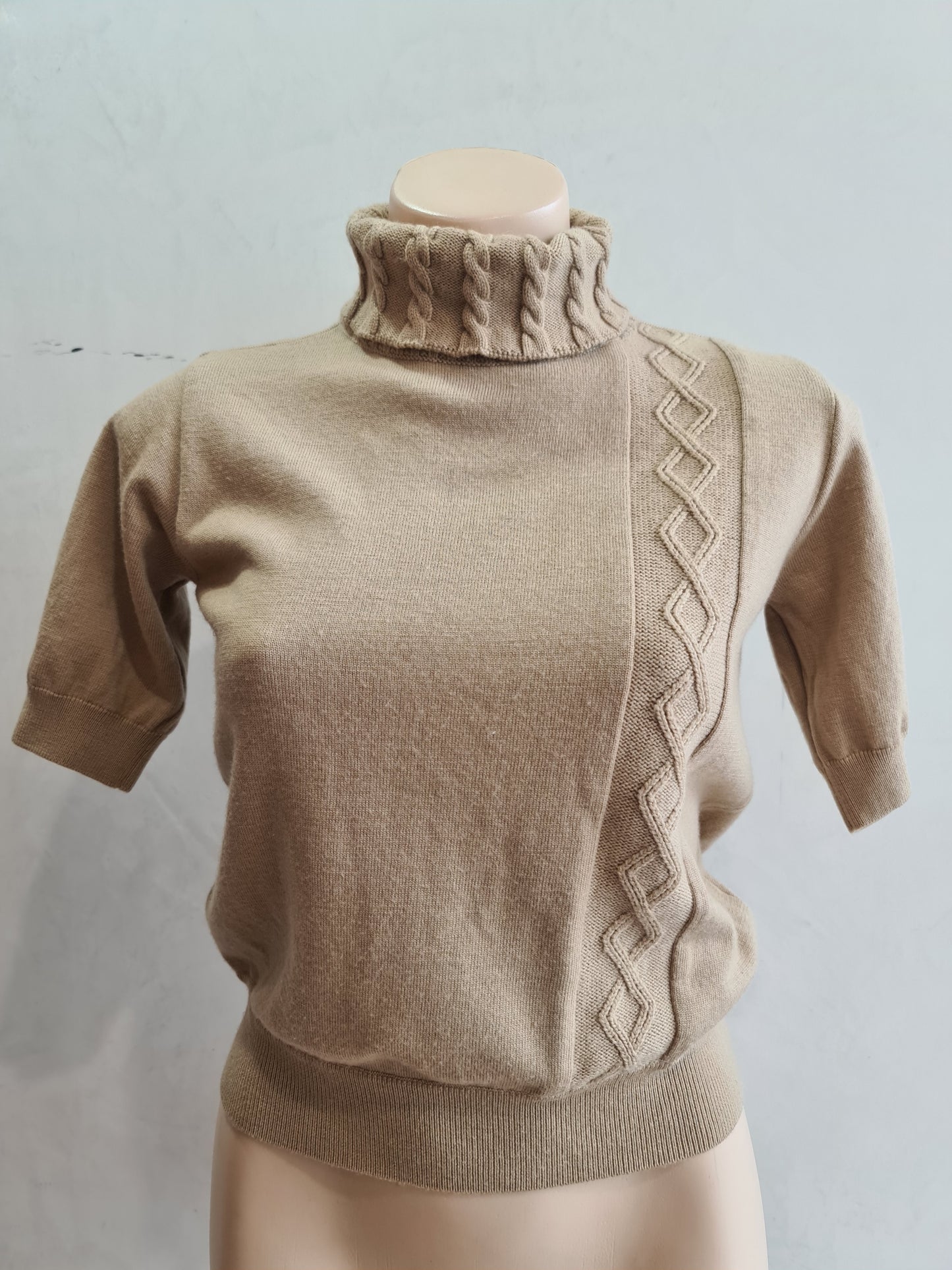 Daks Beige High Neck Knit Top - size S