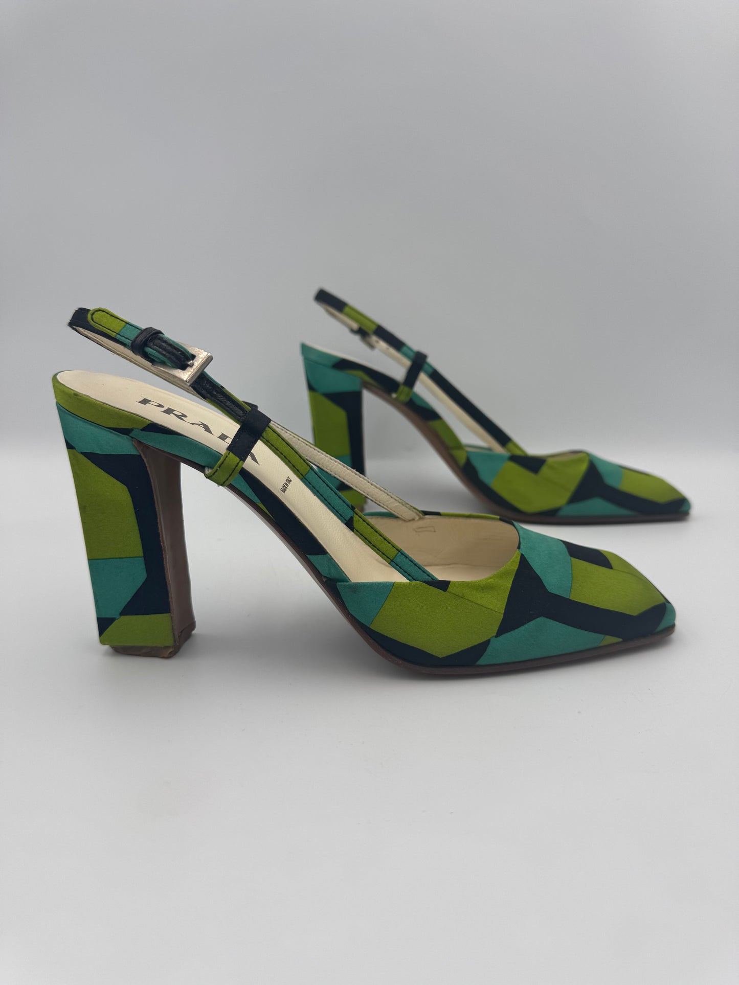 PRADA size 36.5 Satin Geometric Heels