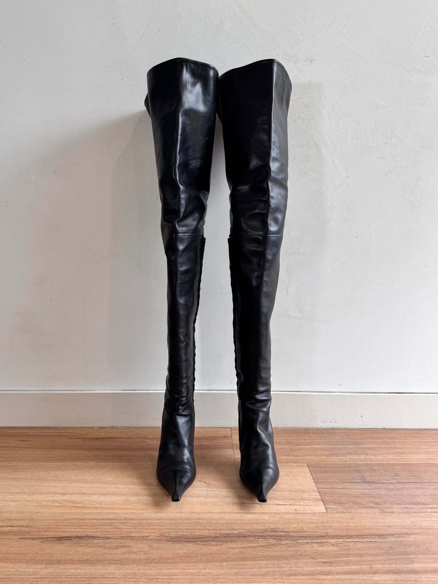 BALENCIAGA Odeon Black Over the Knee Leather Boots size 39