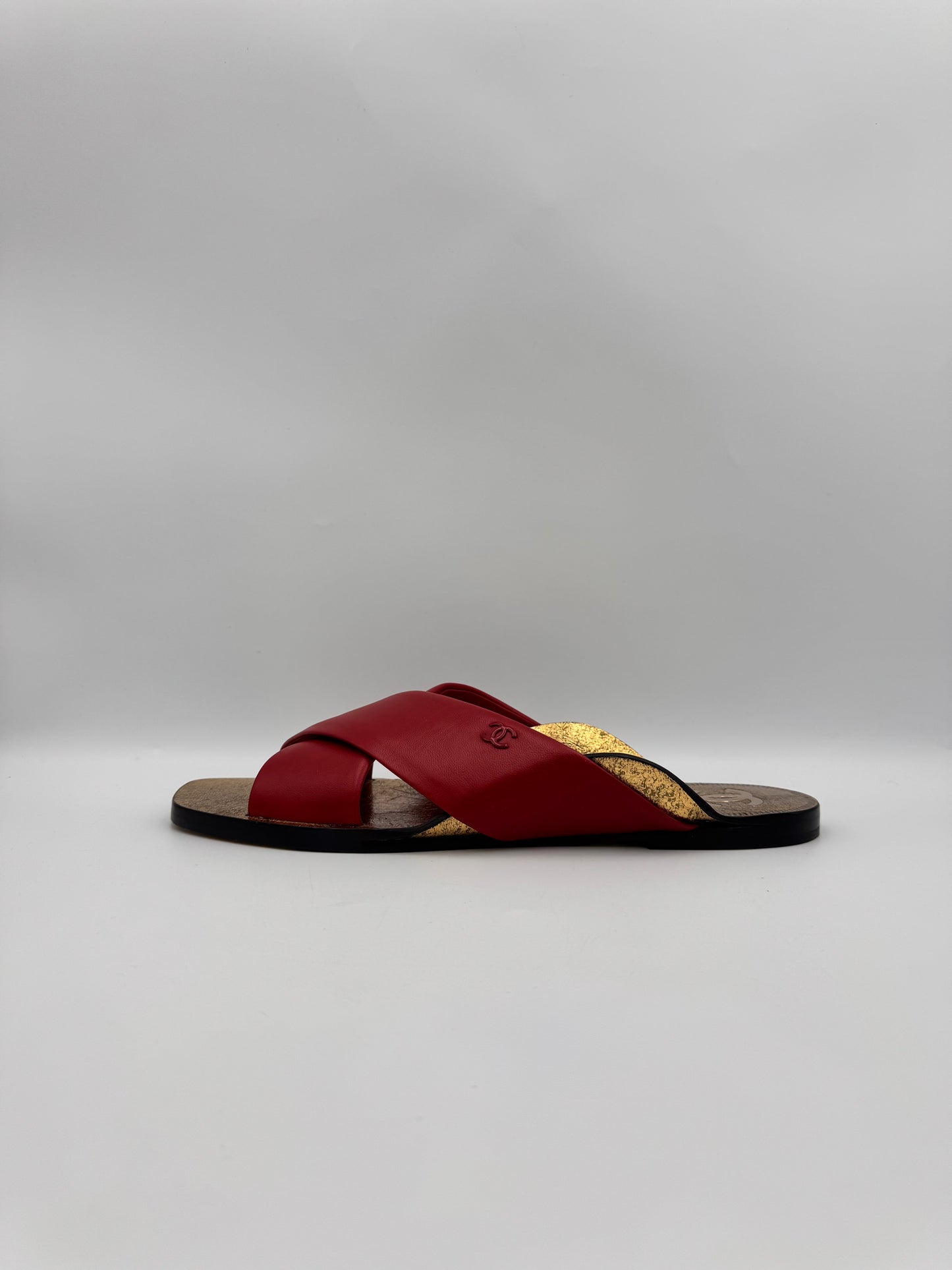 Chanel Red Lambskin Leather Mules Size 41C