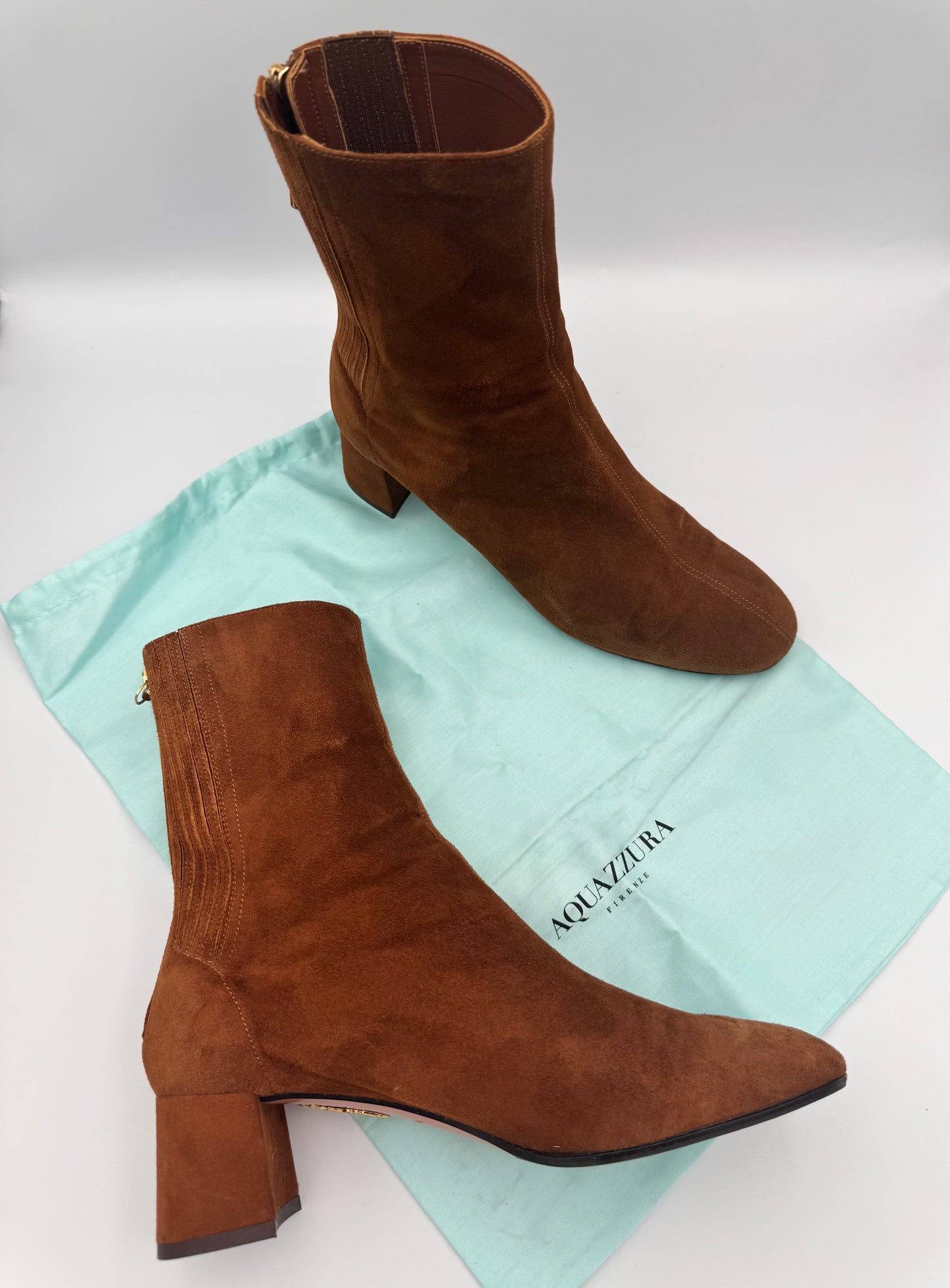 AQUAZZURA Saint Honoré Brown Suede Boots Size 38