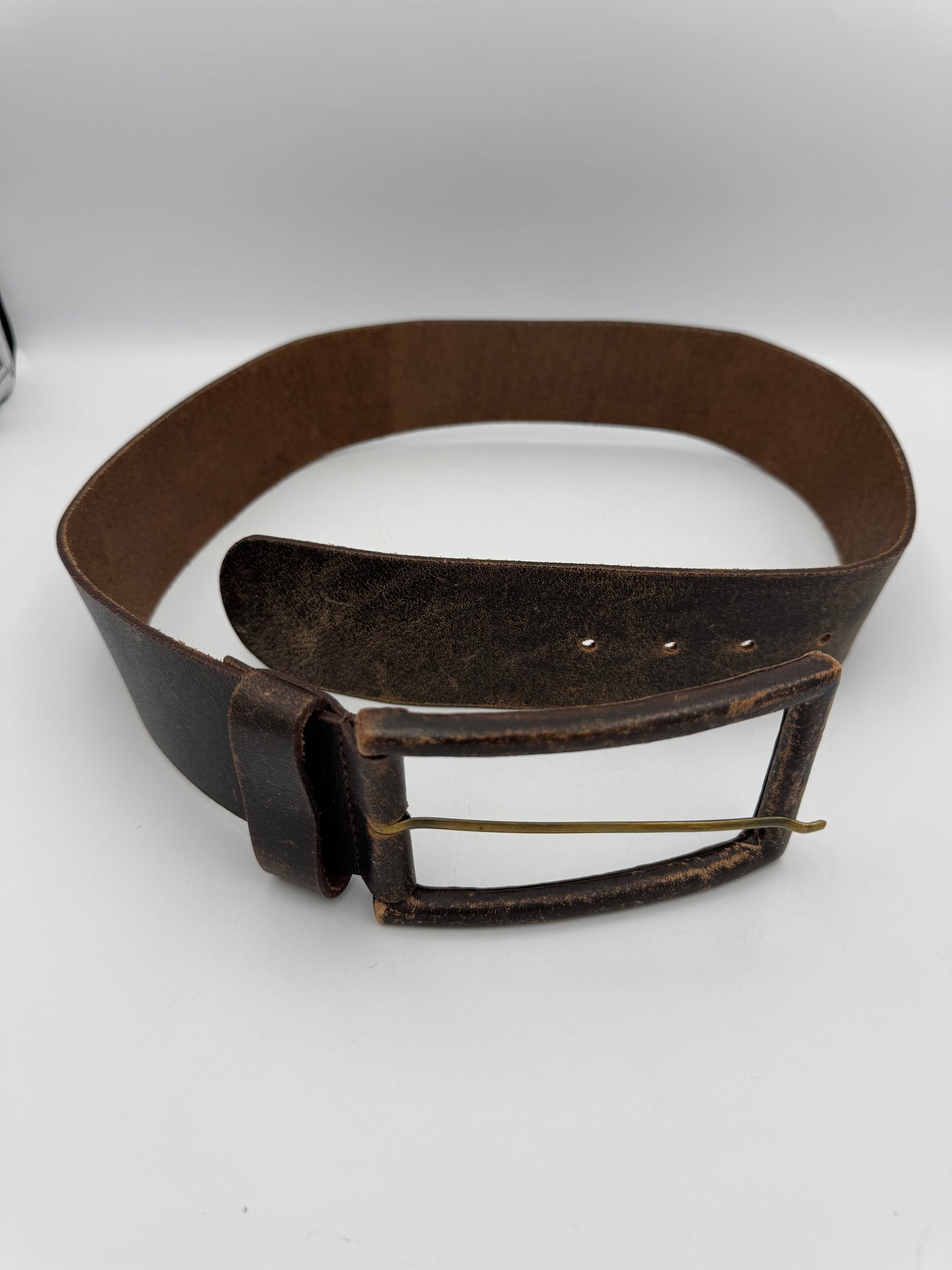 Brown Leather Belt with Large Buckle